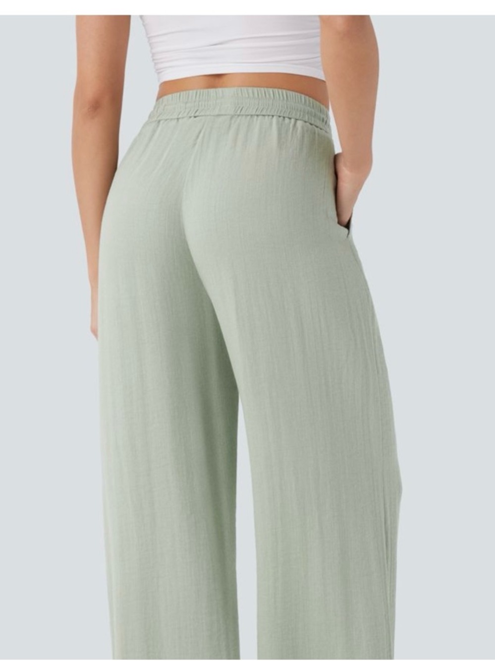 HALARA Light Sage Wide-Leg Drawstring Pants - Picture 3 of 5